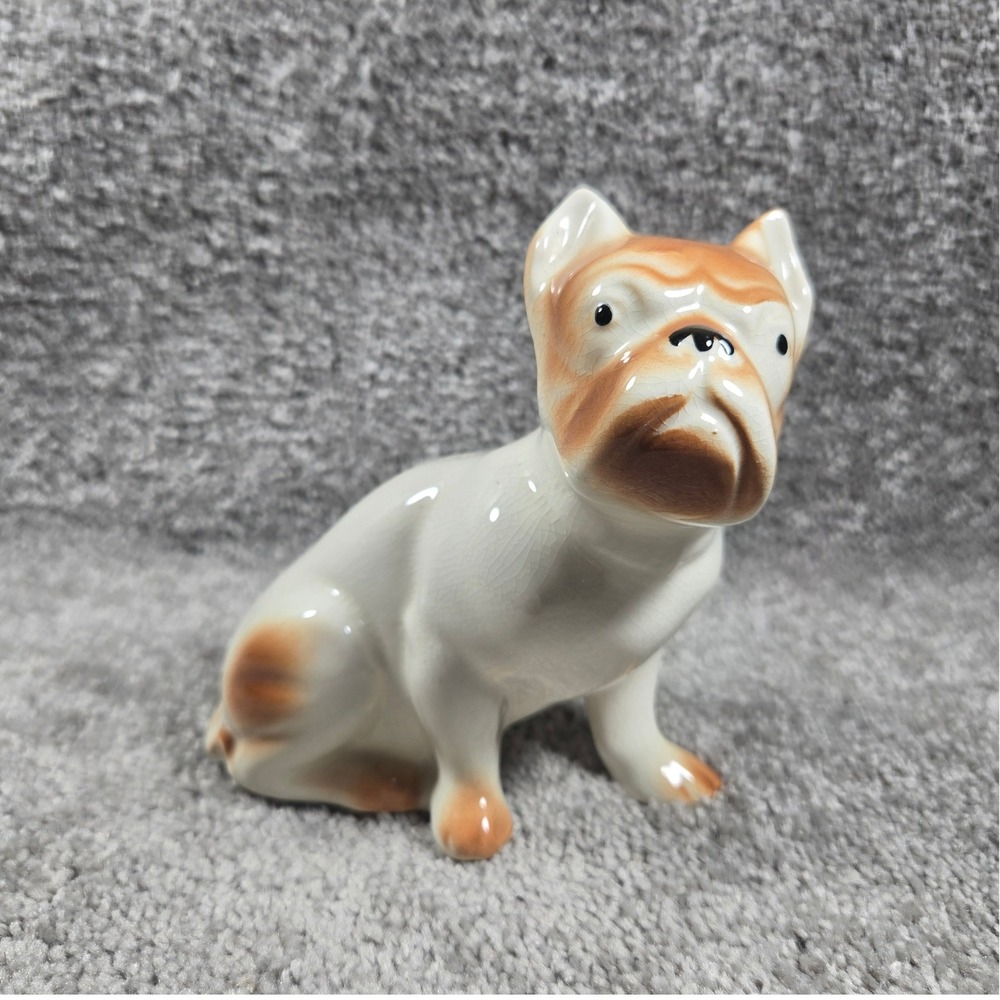 French Bulldog‎ Figurine White Tan Ceramic Vintage Small Dog Statue